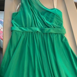 David’s Bridal emerald green one shoulder dress